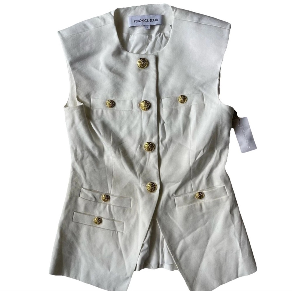 ✨NWT ✨ Veronica Beard Tamara Linen Vest Off-White Single-Breasted Split-Hem Vest - Picture 3 of 12